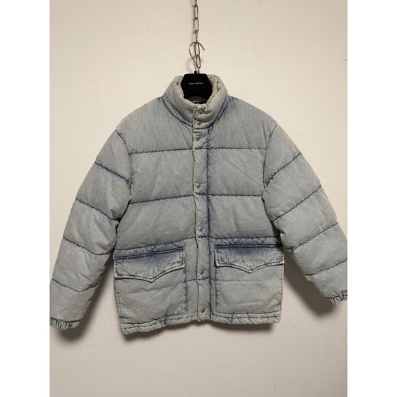 Levis Strauss Jacket Mens Small Light Wash Denim Down Puffer Coat RDS Warm - Picture 8 of 14